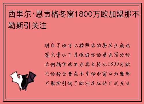 西里尔·恩贡格冬窗1800万欧加盟那不勒斯引关注